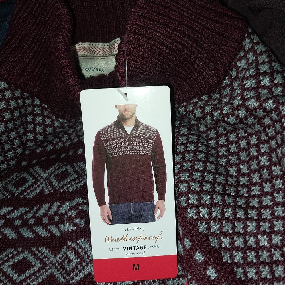 Weatherproof Vintage, Nordic Quarter Zip‎ In Burgundy Sweater. - Picture 5 of 9